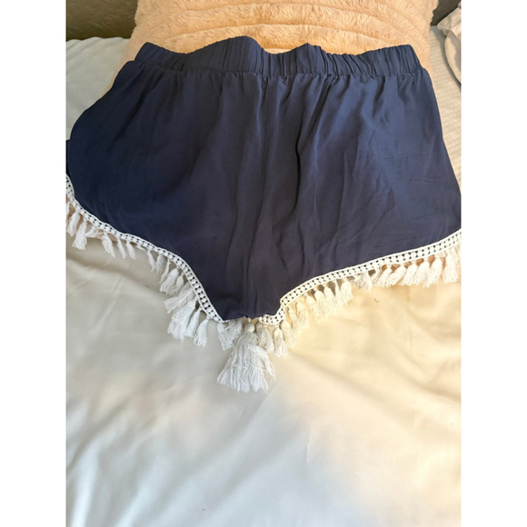 Preowned Surf Gypsy , Blue W White Tassel Trim Swim Cover-Up /Shorts,Size Small - Picture 3 of 4